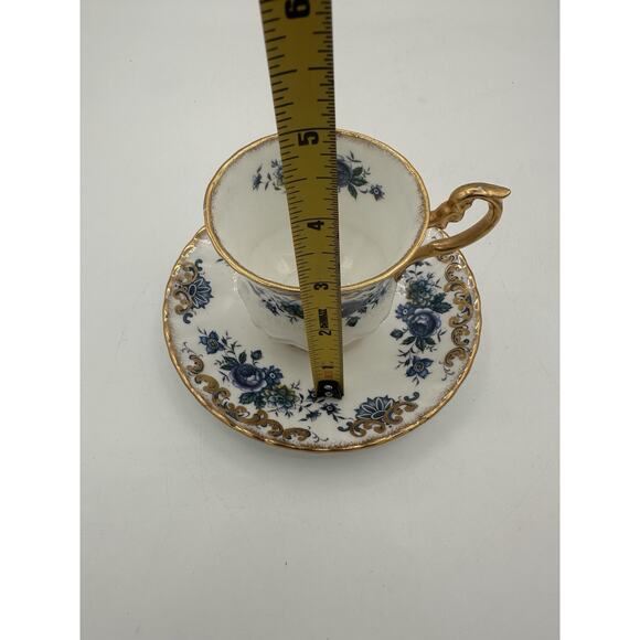 Royal Dover China Moonlight Rose Blue And Gold Cup and Saucer Gold England - Picture 7 of 8